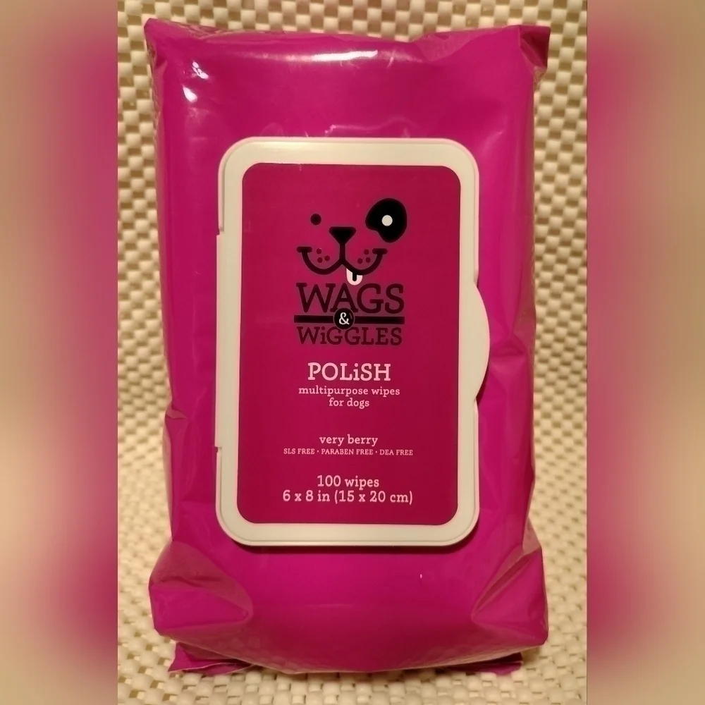 WAGS & WIGGLES 100 Polish Multipurpose Wipes For Dogs Very Berry